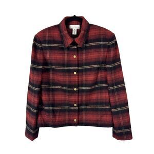 Evan Picone Womens Sz 10 Wool Blend Shacket Red Plaid Button Front Jacket
